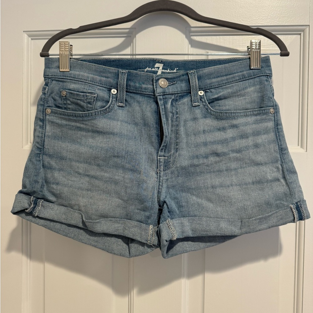 7 For All Mankind Shorts, Light Blue Jean, Size 27, Stretchy